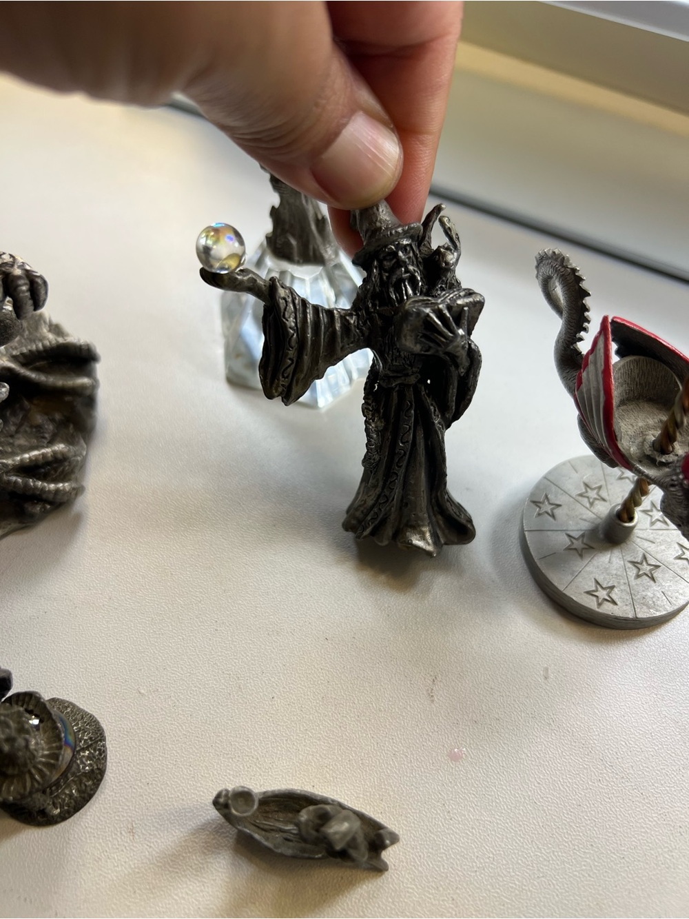 Pewter Fantasy Dragon Figurine Set with Accents - Metallic Gray - Picture 8 of 16